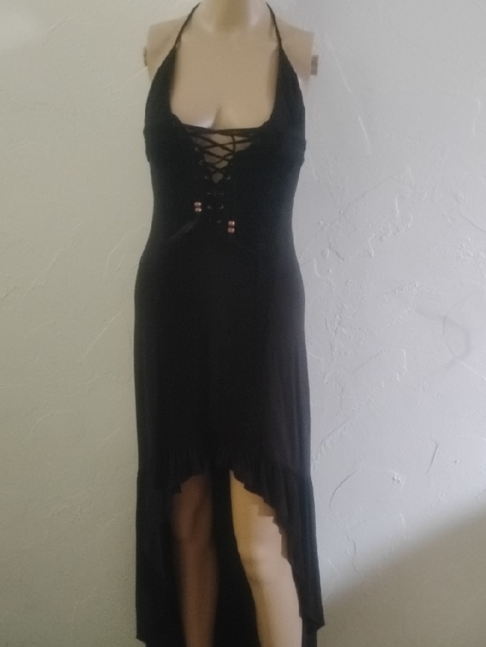 Sky Very Sexy Hi-Lo Feather Drawstring Black Dress Sz XS
